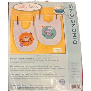 Dimensions Happi Woodland Bibs Stamped Cross Stitch Kit Owl Raccoon Baby shower